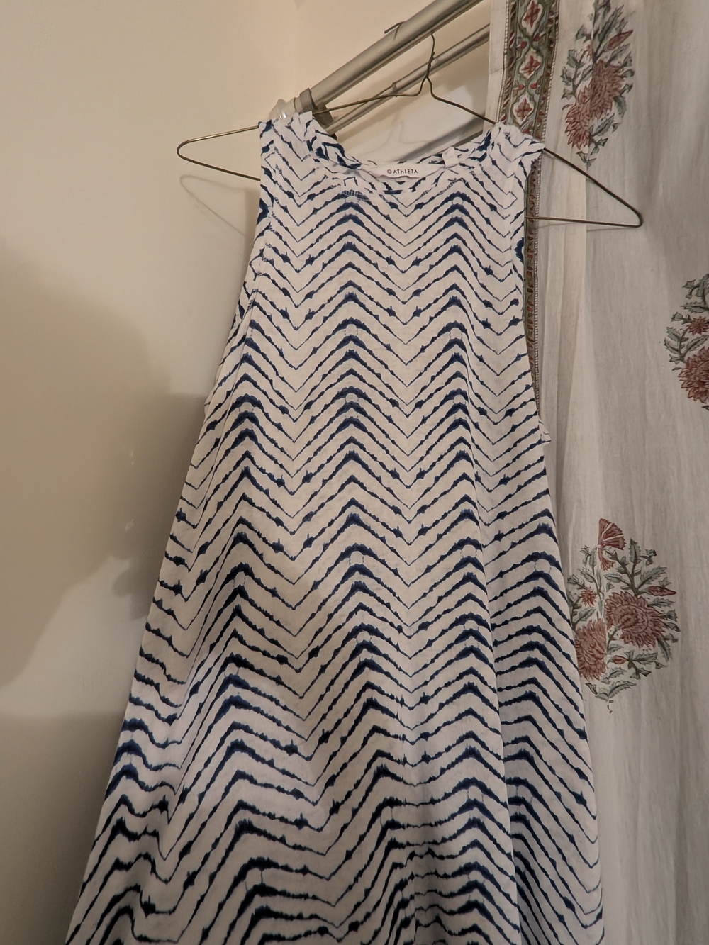 Athleta White Top with Navy Chevron Pattern